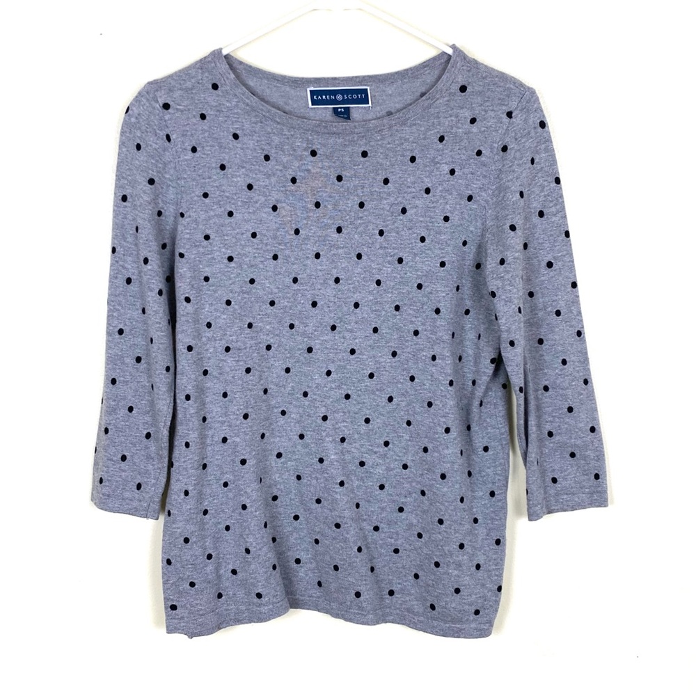 KAREN SCOTT Women's Closet Staple 3/4 Sleeve Knit Polka Dot sweater, Size SP